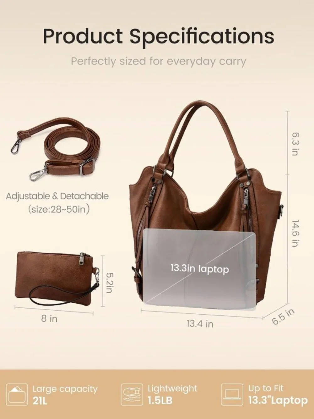 Stylish PU Leather Tote Bag for Women - Large Hobo Shoulder Purse with